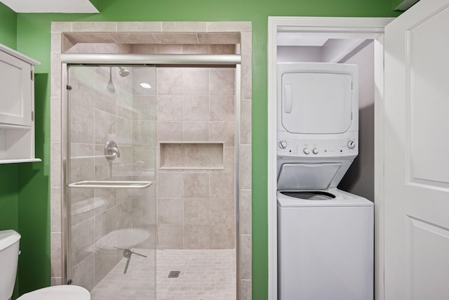 12745 39th St NE, Saint Michael, MN 55376 - full bathroom with stacked washer / drying machine and a stall shower