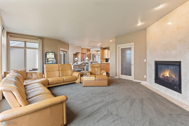 1811 7th St, Fargo, ND 58078 - living area featuring carpet flooring, a fireplace, and recessed lighting