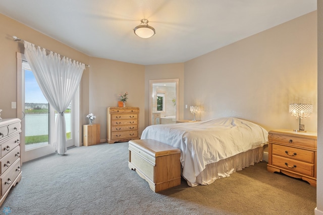 1811 7th St, Fargo, ND 58078 - bedroom with access to exterior, light colored carpet, ensuite bathroom, and a water view