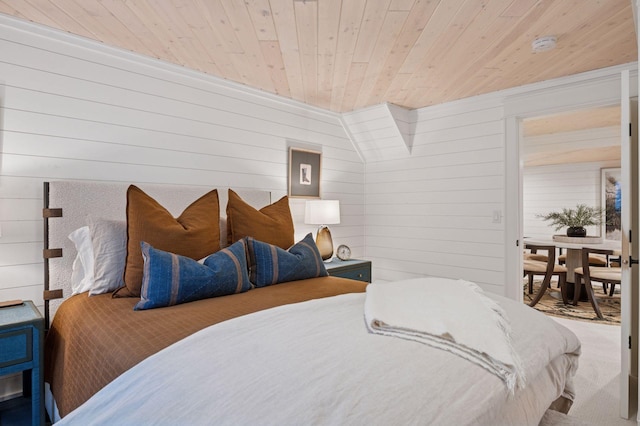 5815 Howards Point Rd, Shorewood, MN 55331 - carpeted bedroom featuring wood ceiling and wood walls