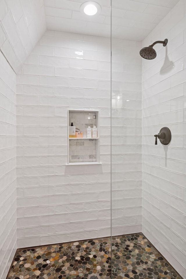5815 Howards Point Rd, Shorewood, MN 55331 - bathroom with a tile shower and stone finish floors