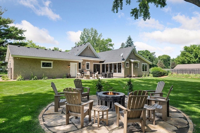 5815 Howards Point Rd, Shorewood, MN 55331 - back of house with an outdoor fire pit, a patio area, and a shingled roof