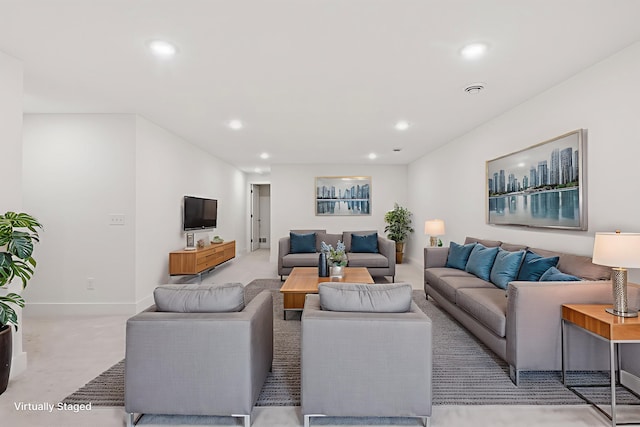 987 Island Lake Ave, Shoreview, MN 55126 - living room featuring recessed lighting and light carpet