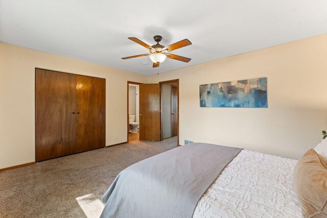 1111 Edgewater Ave, Arden Hills, MN 55112 - carpeted bedroom featuring a ceiling fan and ensuite bath