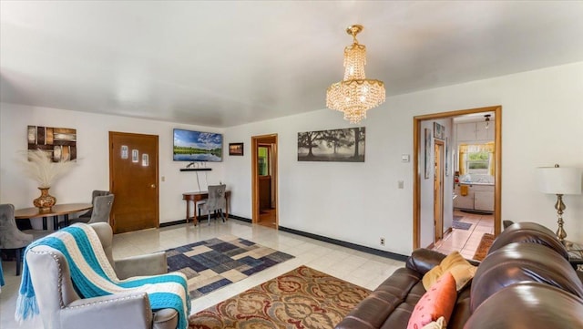 114 Fairview Ave NW, Long Prairie, MN 56347 - living area featuring a chandelier and light tile patterned floors