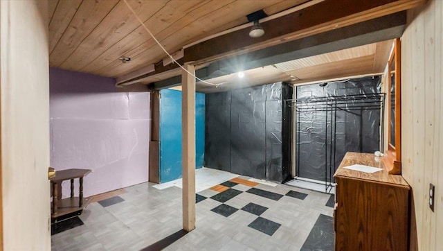 114 Fairview Ave NW, Long Prairie, MN 56347 - basement featuring tile patterned floors and wooden ceiling