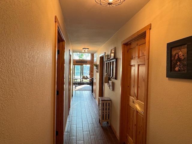 1415 Riverside Dr NW Unit 1415, Baudette, MN 56623 - hall featuring a textured wall and dark wood-style flooring