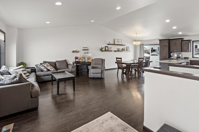 6028 59th Ave S, Fargo, ND 58104 - living room with vaulted ceiling, dark wood-style floors, and recessed lighting