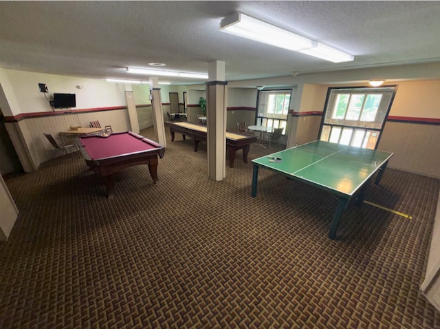 120 Demont Ave E Unit 208, Little Canada, MN 55117 - playroom with a textured ceiling, billiards, a wainscoted wall, and carpet