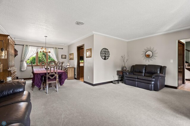21 35th Ave NE, Fargo, ND 58102 - living area with a chandelier, a textured ceiling, ornamental molding, and light carpet
