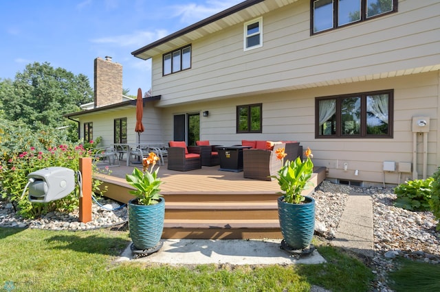 21 35th Ave NE, Fargo, ND 58102 - rear view of house with outdoor lounge area, a deck, and a chimney