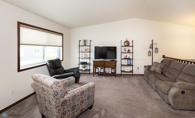 34 Cedar Dr, Mapleton, ND 58059 - living area featuring carpet and lofted ceiling