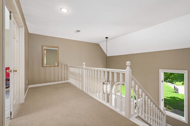 4803 Chantrey Pl, Minnetonka, MN 55345 - hall featuring an upstairs landing, carpet flooring, and lofted ceiling