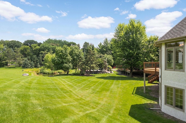4803 Chantrey Pl, Minnetonka, MN 55345 - view of grassy yard with a deck and view of scattered trees