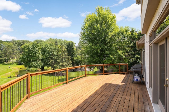4803 Chantrey Pl, Minnetonka, MN 55345 - wooden deck featuring a grill, a yard, and view of scattered trees