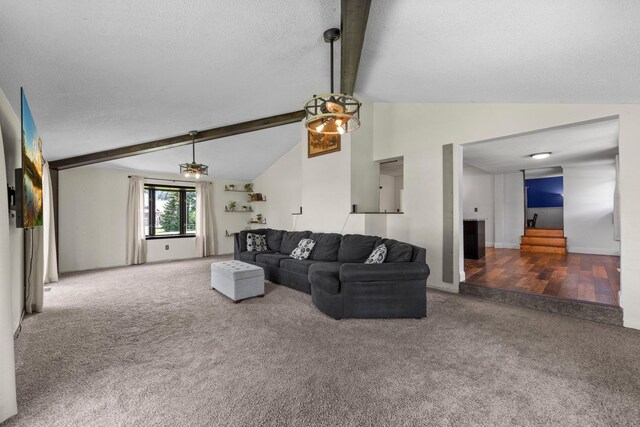 3322 277th Ave NW, Stanford Twp, MN 55040 - living room with carpet flooring, stairway, and a textured ceiling