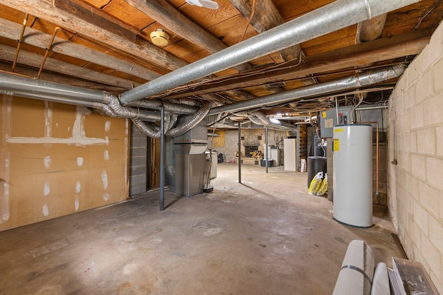 3322 277th Ave NW, Stanford Twp, MN 55040 - unfinished below grade area with gas water heater, heating unit, and concrete block wall