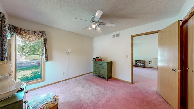 120 6th St SW, Chatfield, MN 55923 - bedroom featuring a textured ceiling, light colored carpet, and ceiling fan
