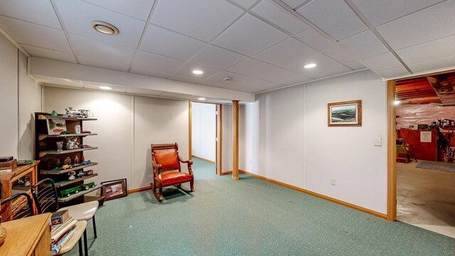 120 6th St SW, Chatfield, MN 55923 - sitting room featuring carpet floors, a paneled ceiling, and recessed lighting
