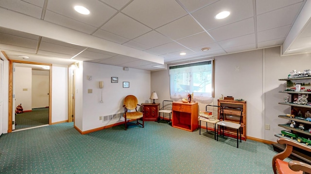 120 6th St SW, Chatfield, MN 55923 - living area featuring carpet, a paneled ceiling, and recessed lighting