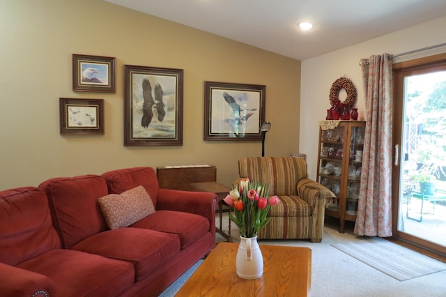 912 3rd St N Unit 7, Cold Spring, MN 56320 - carpeted living room with lofted ceiling and recessed lighting