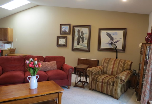 912 3rd St N Unit 7, Cold Spring, MN 56320 - living room featuring light colored carpet, vaulted ceiling, and recessed lighting