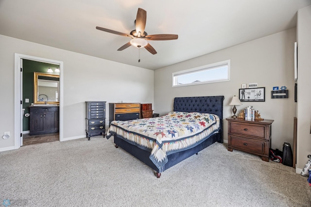708 30th Ter E, West Fargo, ND 58078 - bedroom featuring carpet floors, a ceiling fan, and connected bathroom