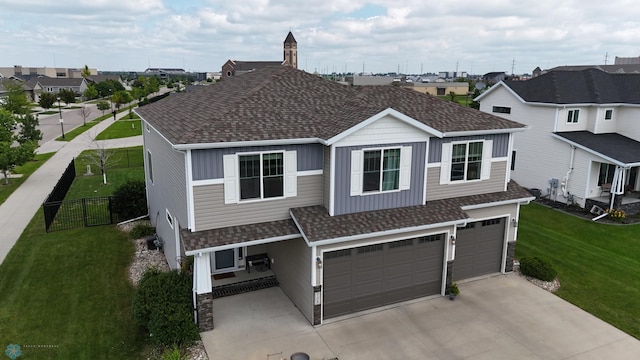 708 30th Ter E, West Fargo, ND 58078 - view of front of house featuring a shingled roof, concrete driveway, a garage, a residential view, and board and batten siding