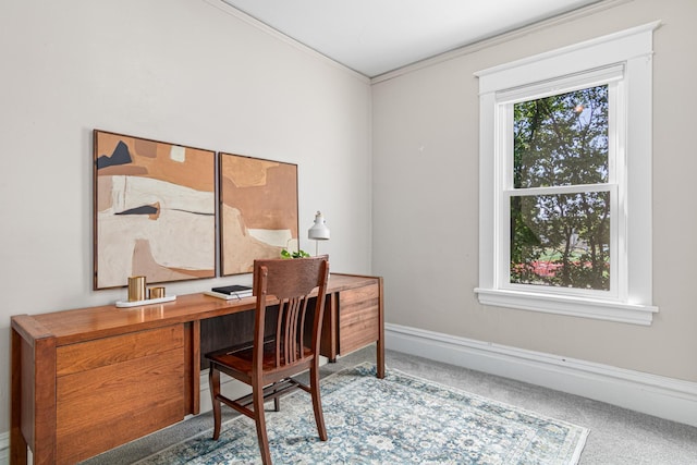 1066 Woodbridge St, Saint Paul, MN 55117 - carpeted home office featuring ornamental molding and baseboards