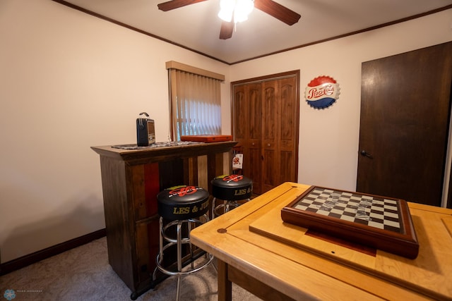 1606 5th St N, Fargo, ND 58102 - interior space with carpet flooring, ceiling fan, and crown molding