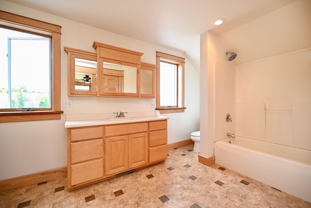 S3093 Baertsch Valley Rd, Cross Twp, WI 54629 - full bath with vanity, shower / bathtub combination, and recessed lighting