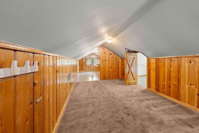 4334 Thomas Ave N, Minneapolis, MN 55412 - additional living space with wooden walls, vaulted ceiling, and carpet