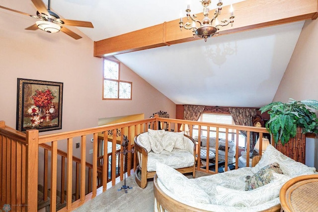 15 Fremont Dr S, Fargo, ND 58103 - sitting room featuring a ceiling fan, healthy amount of natural light, a chandelier, and an upstairs landing