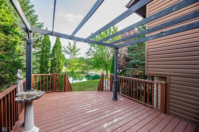 15 Fremont Dr S, Fargo, ND 58103 - wooden terrace featuring a pergola and a water view