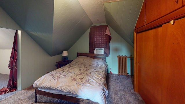 500 Main Ave, Lafayette, MN 56054 - bedroom featuring radiator, carpet, lofted ceiling, and cooling unit