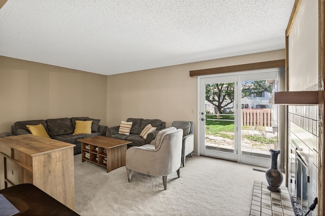 2365 Dorland Ln E, Maplewood, MN 55119 - living area featuring light colored carpet and a textured ceiling