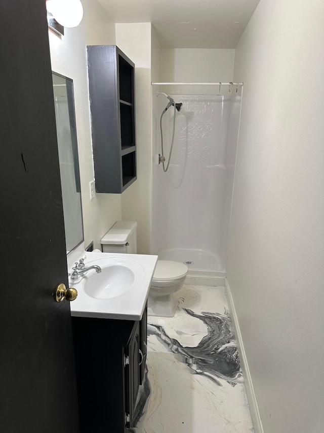 117 Quincy St, Alexandria, MN 56308 - bathroom with a shower, vanity, and marble finish flooring
