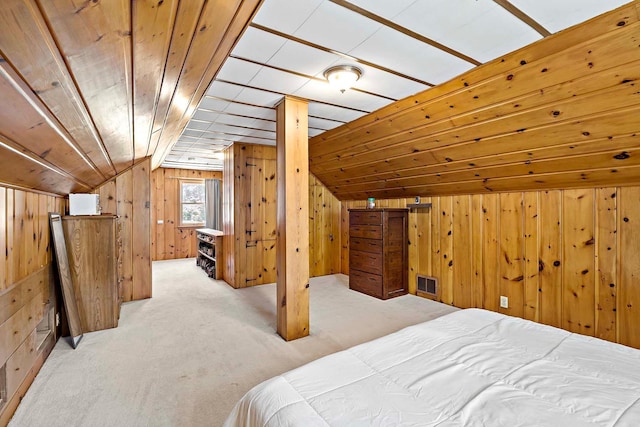 5501 30th Ave S, Minneapolis, MN 55417 - carpeted bedroom with lofted ceiling and wooden walls