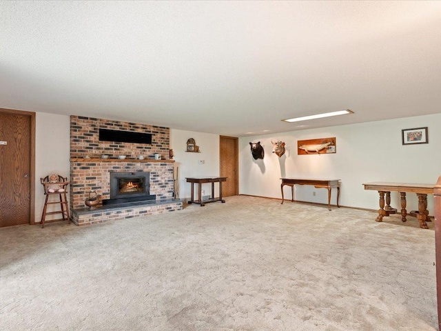 15170 141st Ave, Wadena, MN 56482 - unfurnished living room with a brick fireplace and carpet flooring