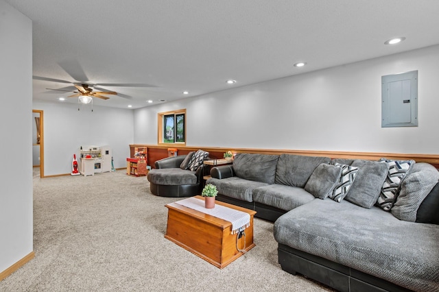 13610 Prairie Ct, Becker, MN 55308 - carpeted living area with electric panel, recessed lighting, and a ceiling fan