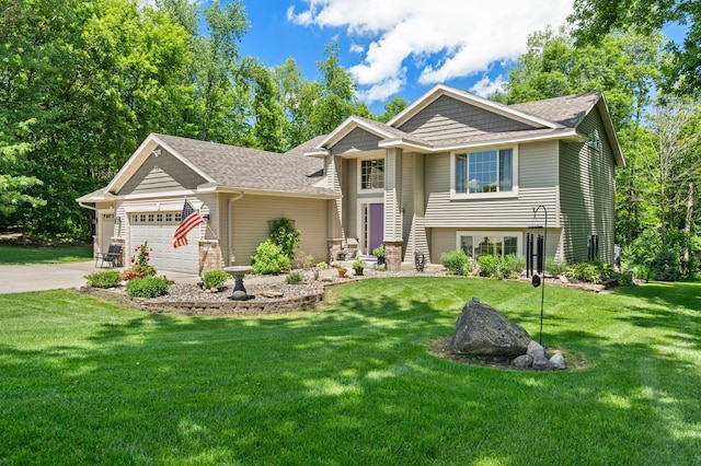 15784 103rd St SE, Becker Twp, MN 55308 - view of front facade with a garage, roof with shingles, concrete driveway, and a front lawn