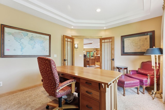 9449 Ehler Ave SE, Delano, MN 55328 - office area featuring carpet floors, recessed lighting, and a tray ceiling