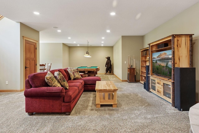 9449 Ehler Ave SE, Delano, MN 55328 - living room featuring carpet, pool table, and recessed lighting