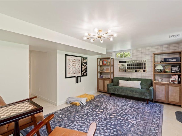 12698 Omega Ln, Center Twp, MN 56465 - living room featuring a chandelier and baseboards