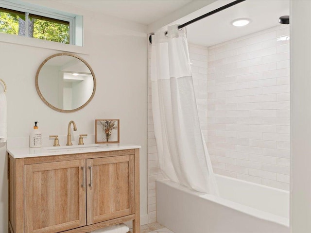 12698 Omega Ln, Center Twp, MN 56465 - full bathroom with shower / bath combination with curtain and vanity