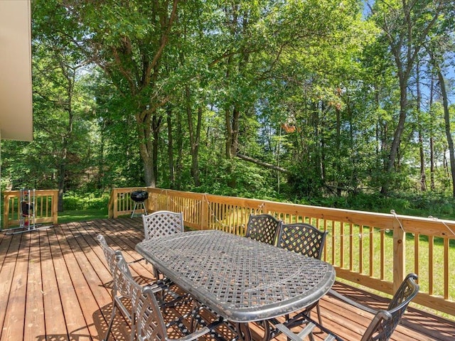 12698 Omega Ln, Center Twp, MN 56465 - wooden deck with outdoor dining area