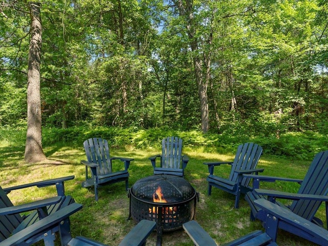 12698 Omega Ln, Center Twp, MN 56465 - view of yard featuring an outdoor fire pit and a view of trees
