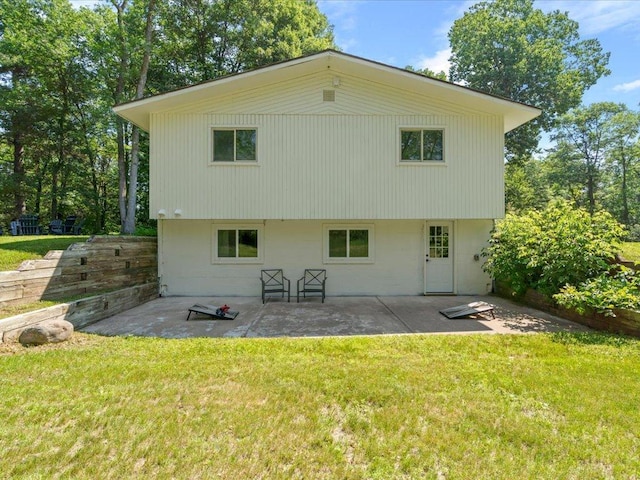 12698 Omega Ln, Center Twp, MN 56465 - rear view of house with a patio and a yard