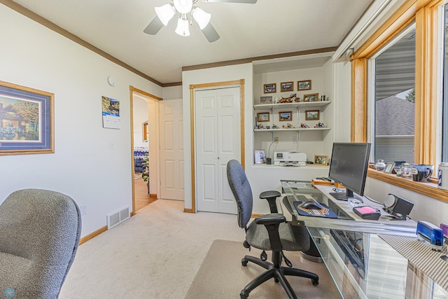 17123 Lakeview Ln, Audubon, MN 56511 - home office with a ceiling fan and carpet