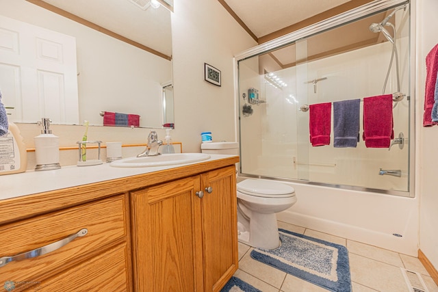 17123 Lakeview Ln, Audubon, MN 56511 - bathroom with tile patterned flooring, vanity, and shower / bath combination with glass door